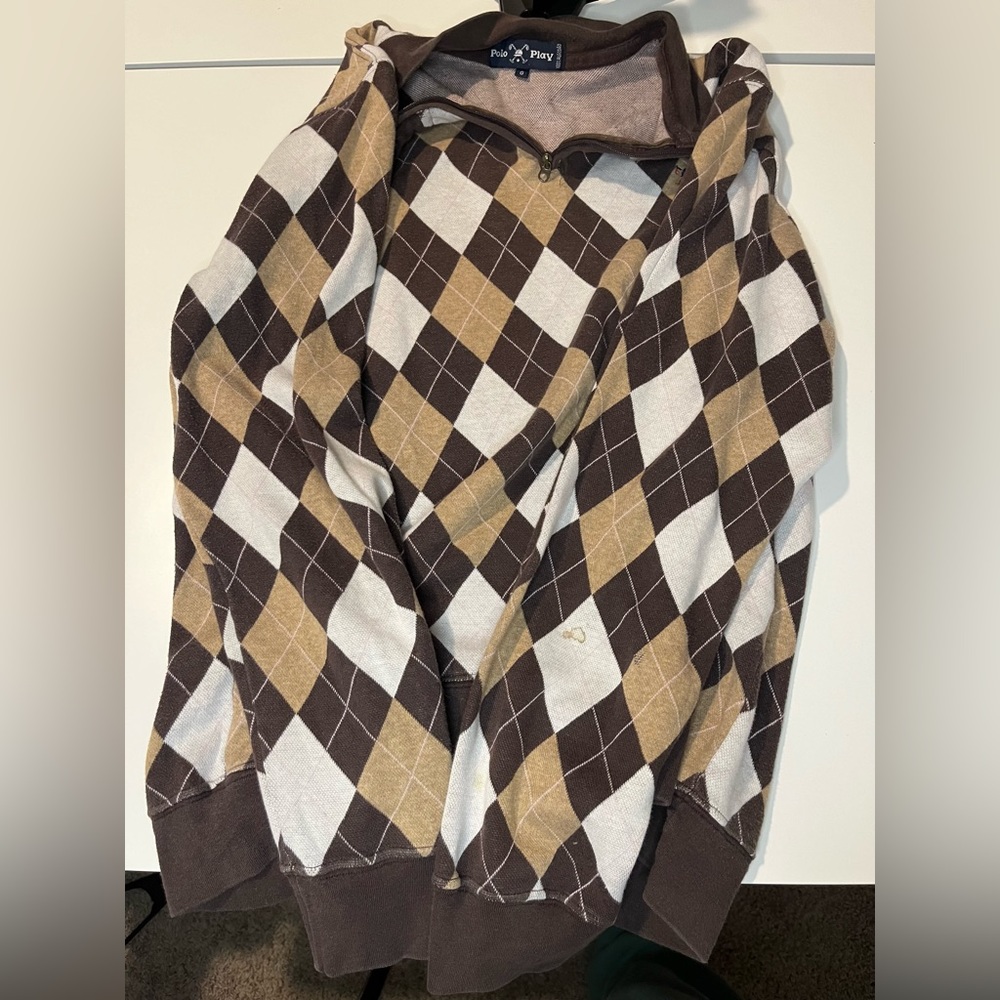 Polo play brown half zip sweater